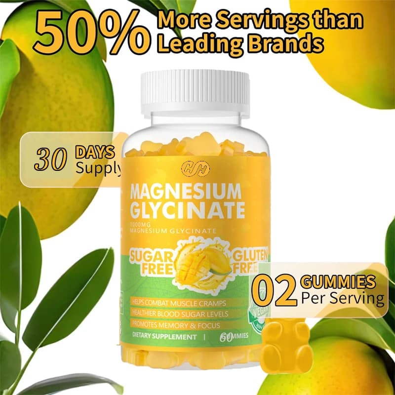 Integratore di Magnesio e Potassio Senza Zucchero con Vitamina D, B6, Coenzima Q10-60, Gommose all'Ananas e Mango ad Alto Assorbimento