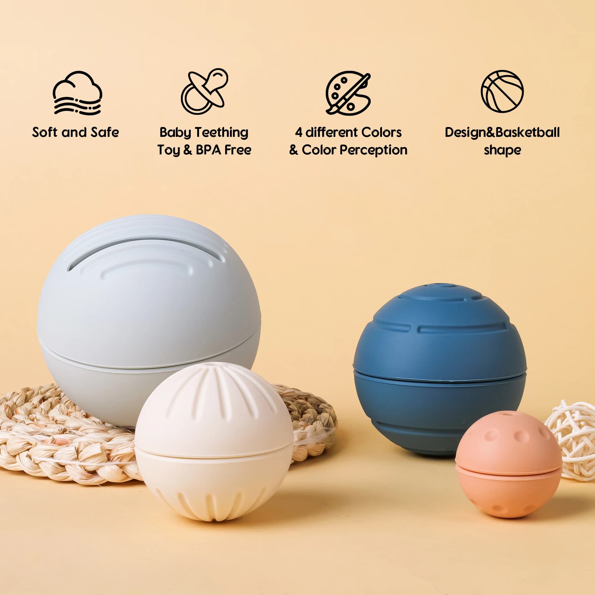 TYRY.HU 4 pz/set Silicone Massaggiagengive Palla Da Masticare Bambino Infantile Giocattolo Educativo Griglia di Formazione Amichevole per I Neonati
