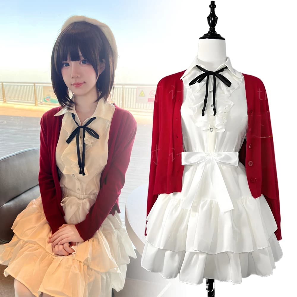 Girl Red Coat Shirt Skirt Set Lolita Uniform Clothes Anime Saekano: How to Raise a Boring Girlfriend Megumi Kato Cosplay Costume
