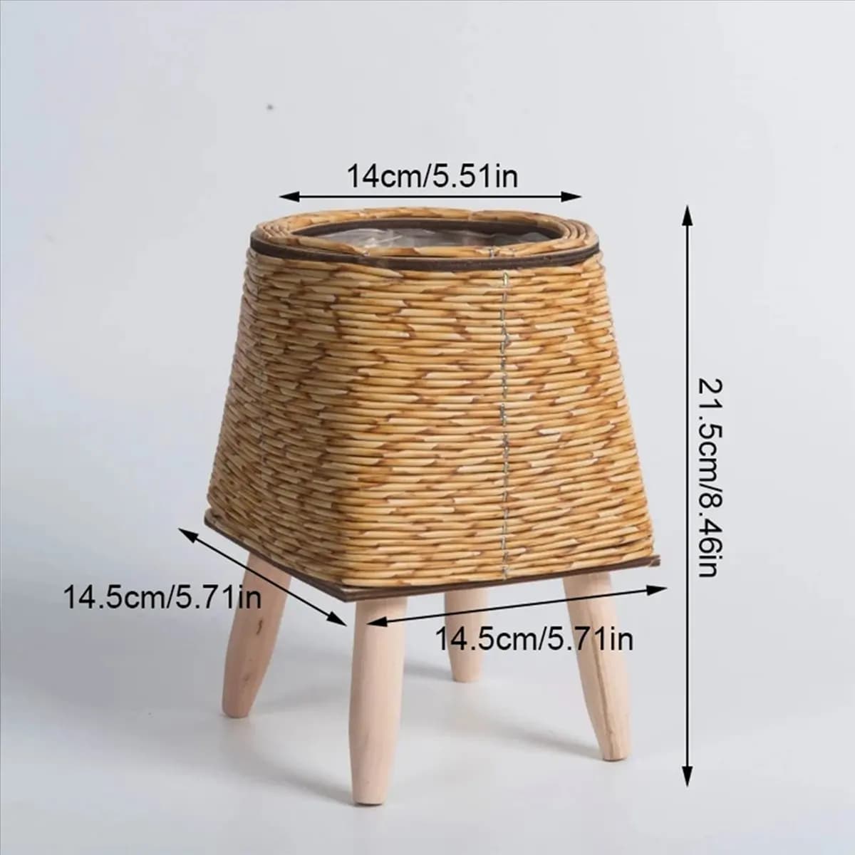 A06K 2X Vintage Imitation Rattan Woven Flower Shelf Planters Handmade Storage Basket with Wooden Legs Plant Pot Stand,C