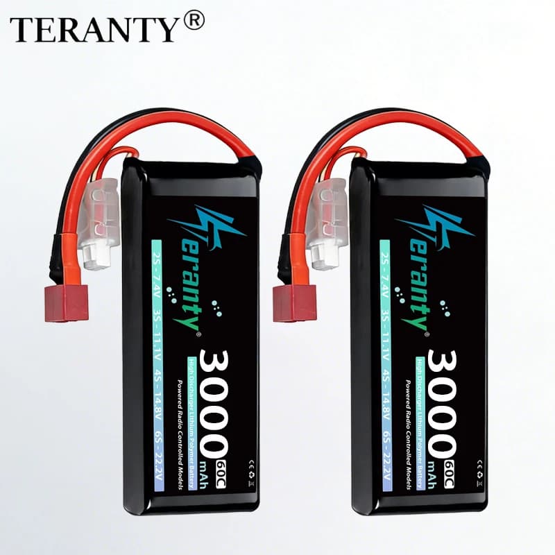 Battery Lipo TERANTY 2S 3000mAh 7.4V 60C 7.6V 80C with T/XT60 Connector for Auto RC, Truck, Drone, Aeroplane, FPV, Hobby RC Models