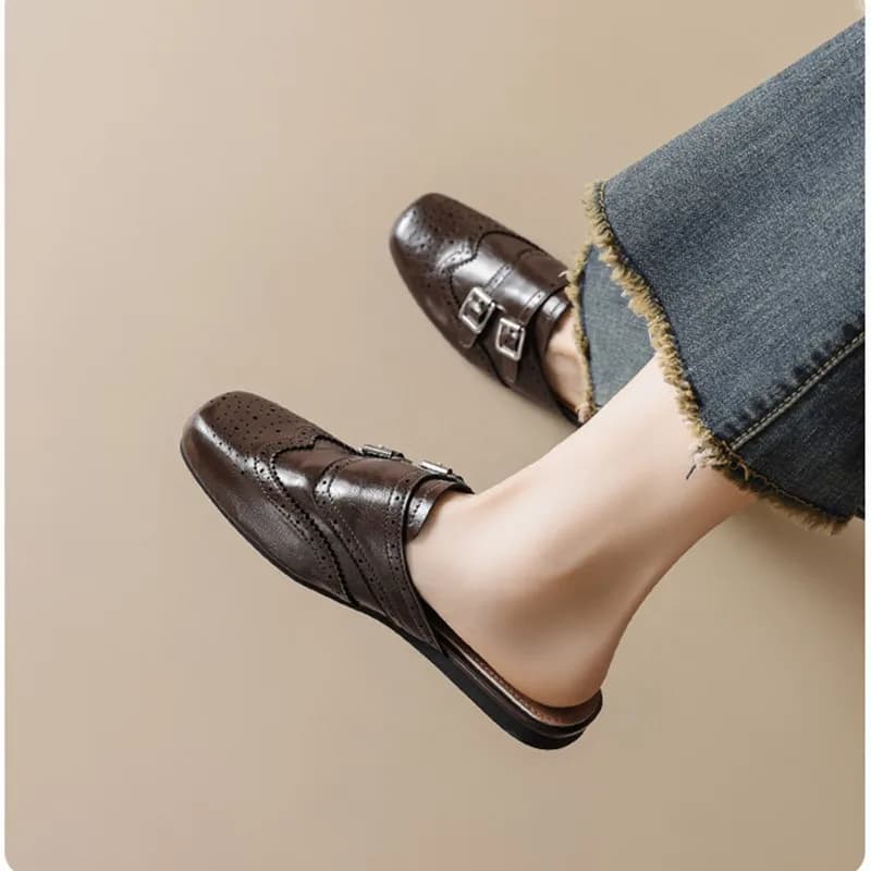 DIMANYU Scarpe Mules da Donna alla Moda con Doppia Fibbia, Punta Chiusa, Slip-On, Ballerine Vintage Casual, Mocassini da Ufficio Donna, Taglie 35-43