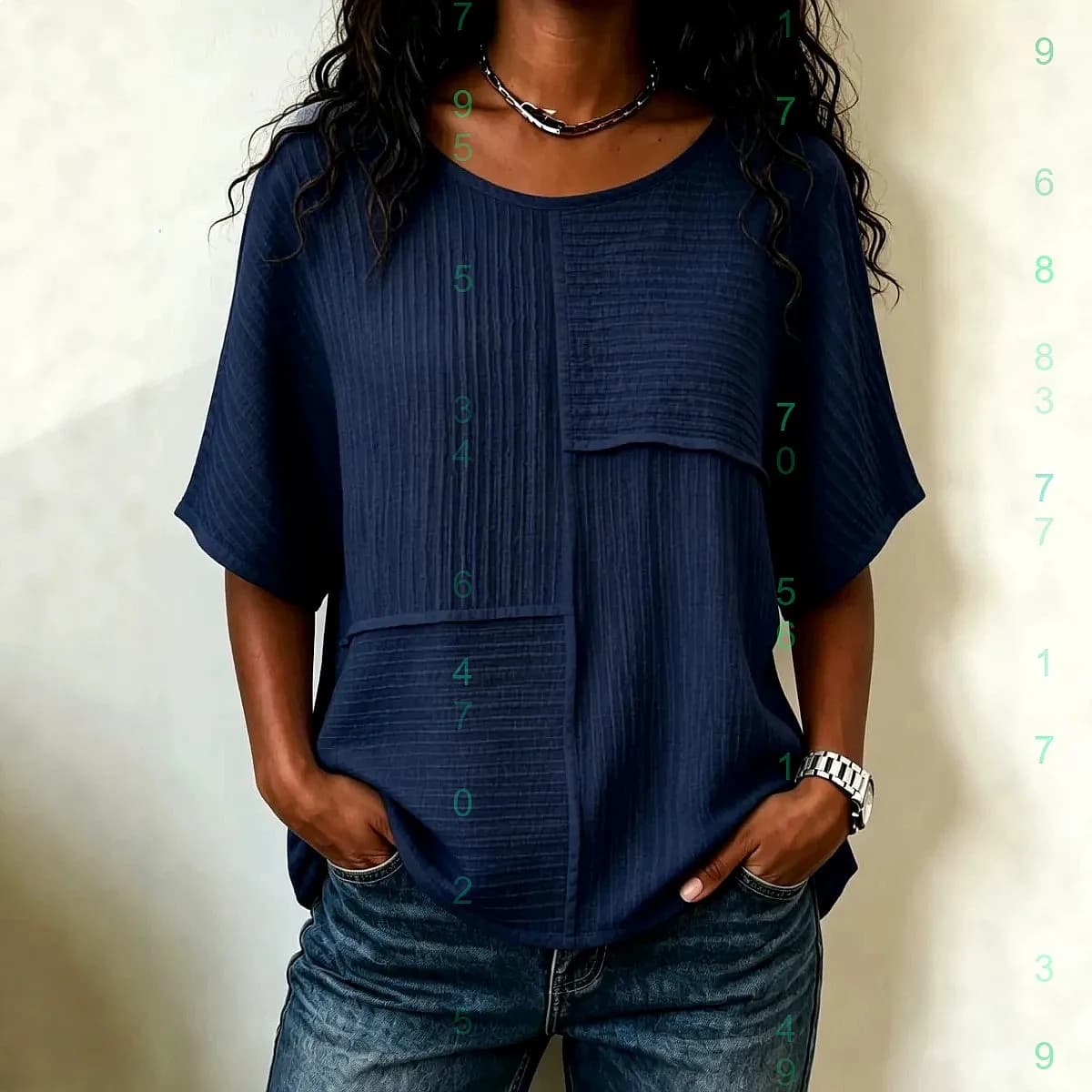 Summer Tee Top Blouse Wrinkled Patchwork Spliced T Shirts Casual Women Tops Blouses Spring Summer