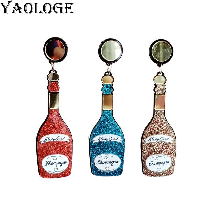YAOLOGE Novel Trend 3-Color Glitter Particles Wine Bottle Earrings Acrylic Material Women Personal Champagne Bottle Eardrop Gift