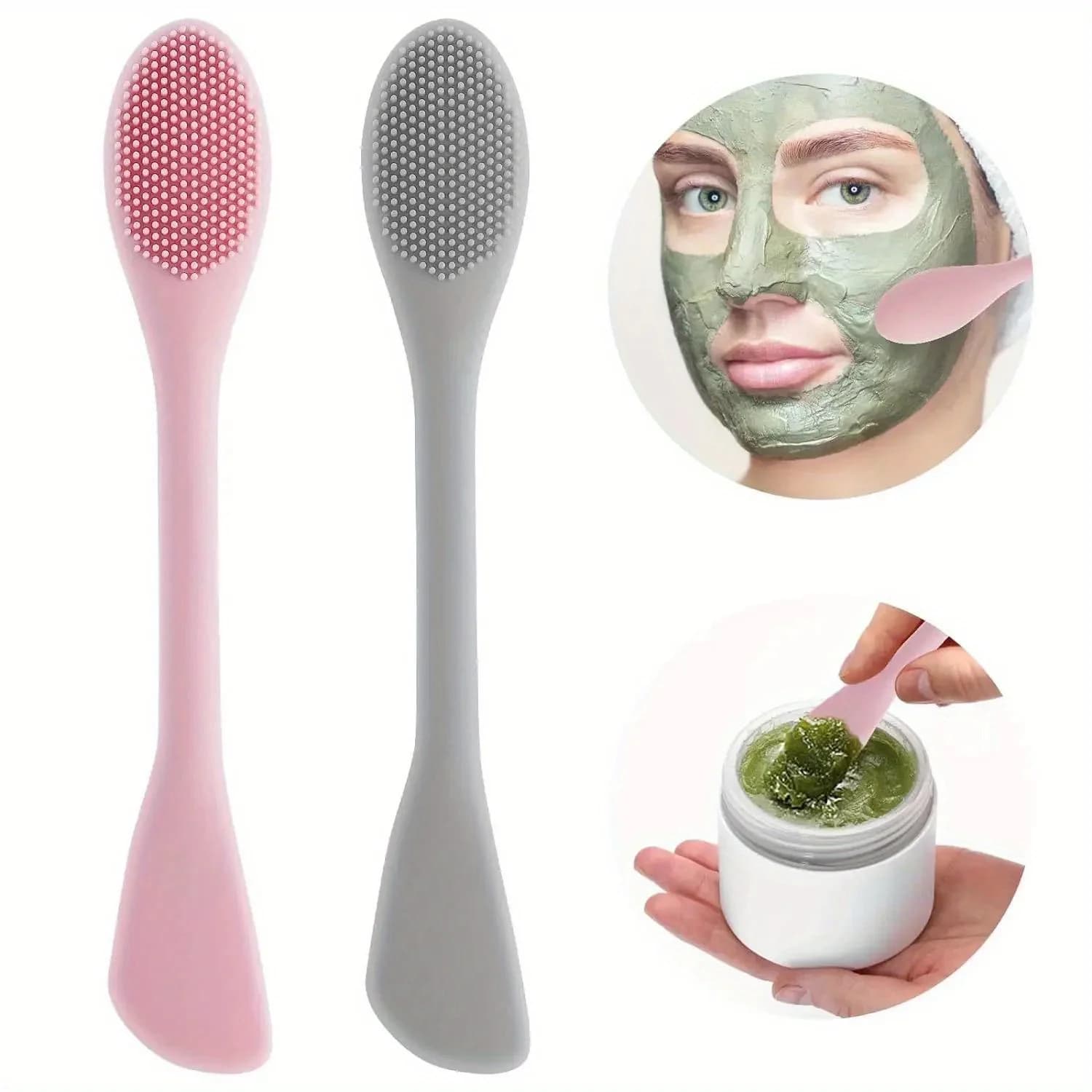 Spazzola per maschera facciale a doppia testa Applicatore in silicone Cucchiaio Spatola Agitatore Stick Pelle delle donne Cura della pulizia del viso Strumenti per il trucco domestico