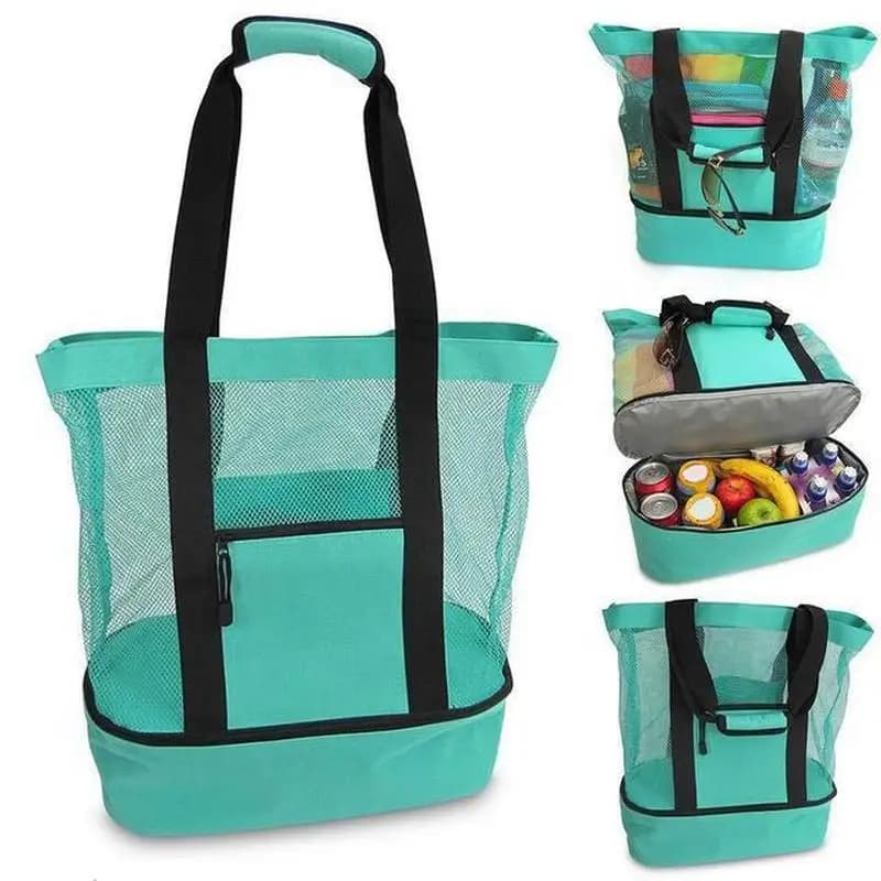 Borsa Termica Grande a Rete per Spiaggia, Campeggio, Picnic, Contenitore per Bevande e Cibo, Borsa Termica per il Pranzo