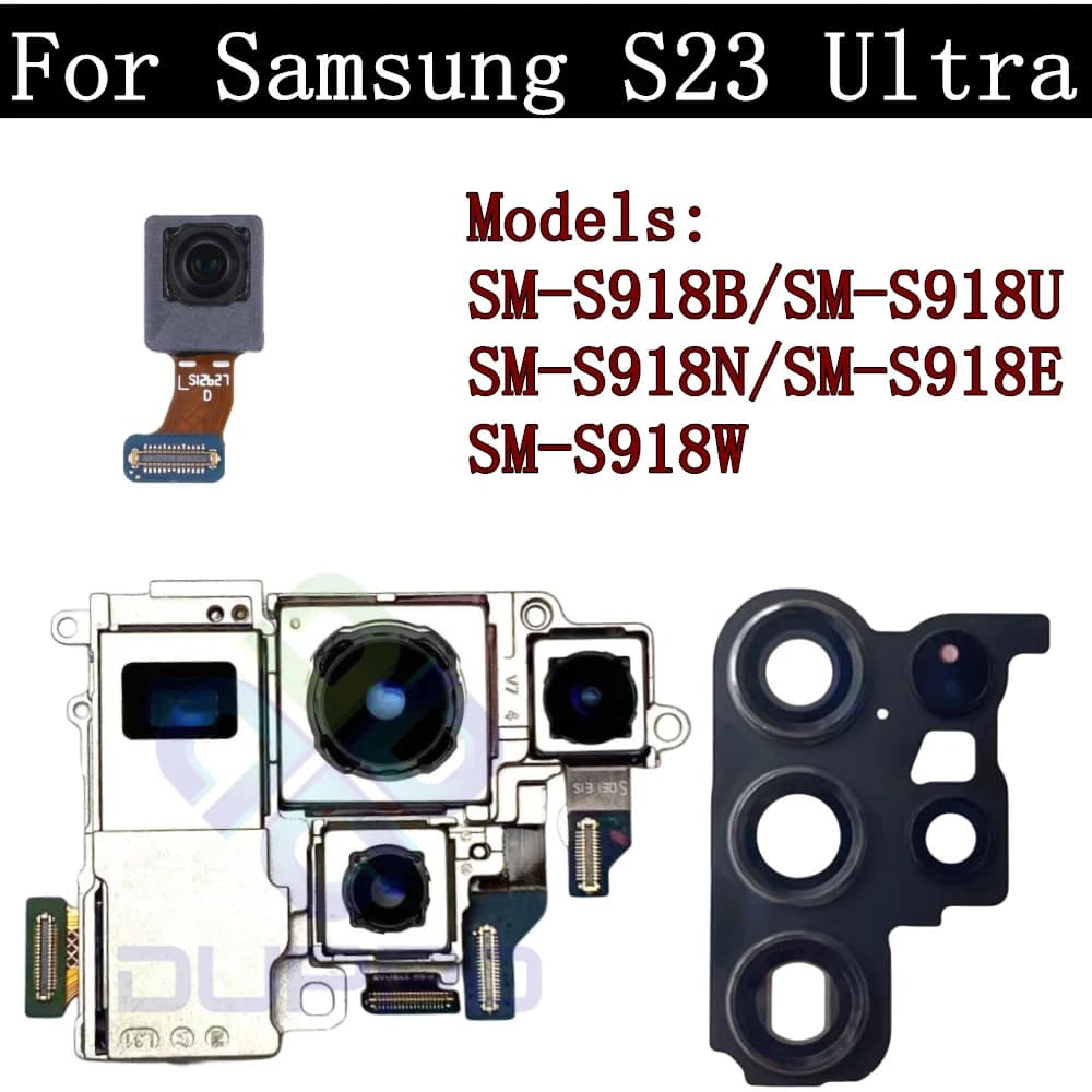 Copertura in vetro per fotocamera anteriore e posteriore con lente per Samsung Galaxy S23 Ultra, cavo flessibile per fotocamera frontale selfie e posteriore grandangolare