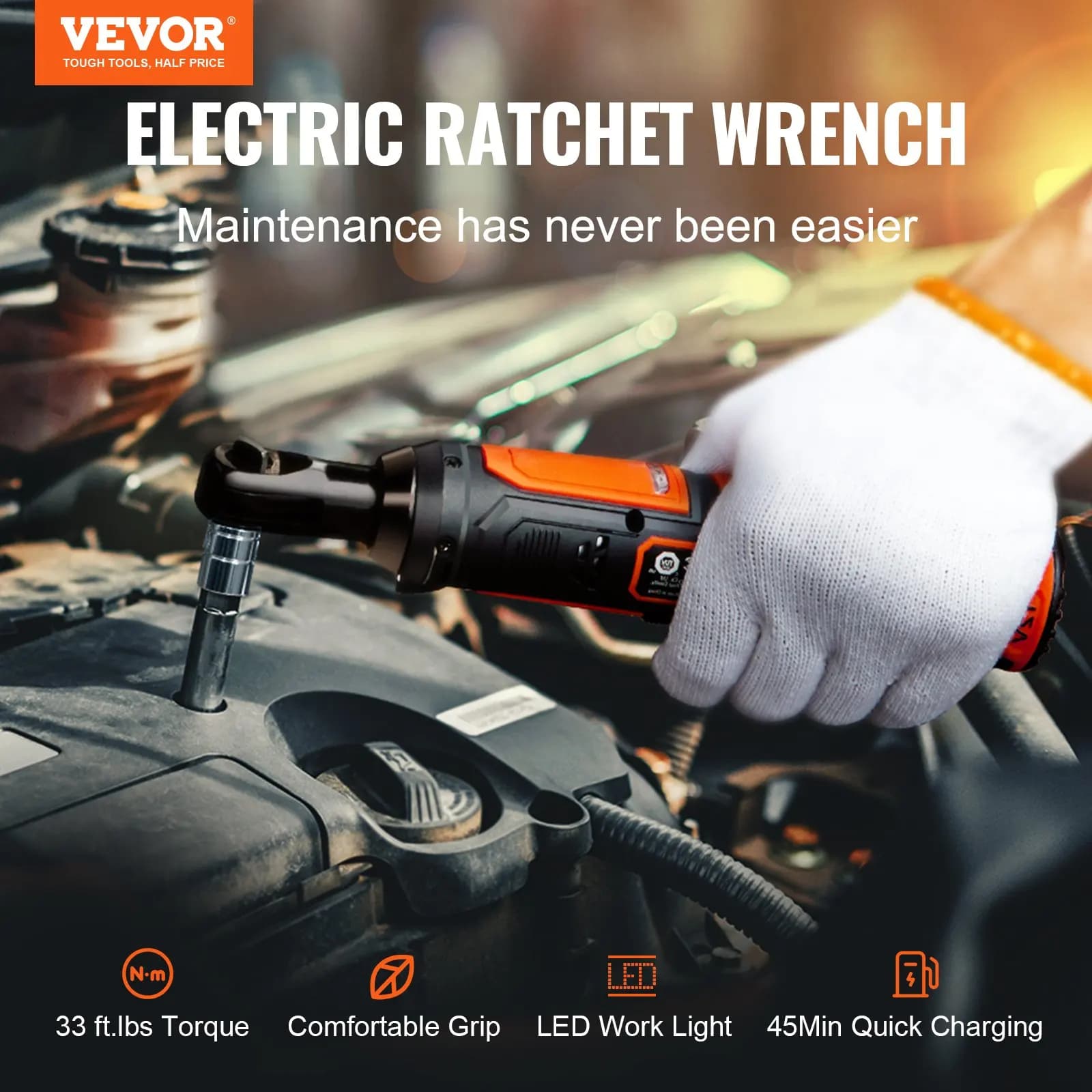 Set di chiavi a cricchetto elettriche senza fili da 3/8'', kit di utensili a cricchetto da 12V con 33 Ft-lbs di potenza, ricarica rapida in 45 minuti, 2 batterie da 2.0Ah.