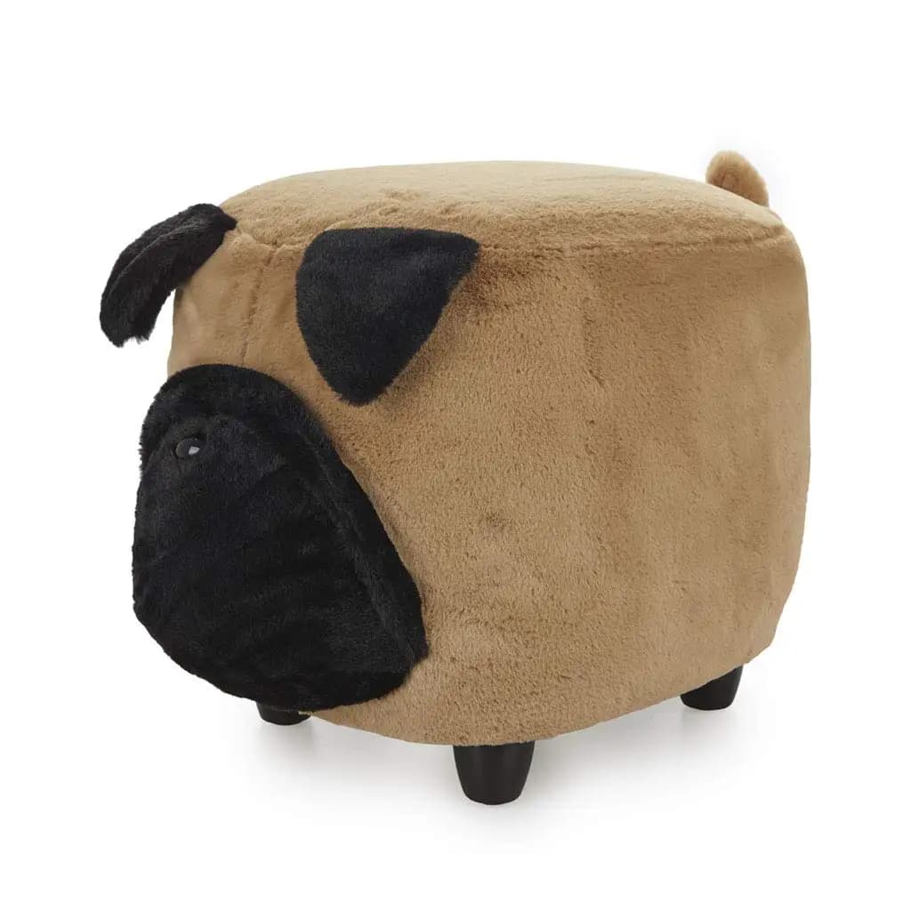 Poggiapiedi per Cani a Forma di Carlino con Gambe in Legno Setose, Marrone, Arredamento per Animali Domestici, Personalizzabile
