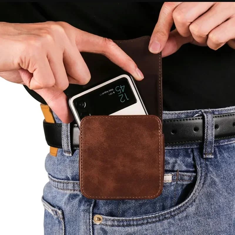 Universal Belt Clip Holster Leather Pouch Waist Bag for Moto Razr 40/40ultra Case Cover for Samsung Z Flip 3 Flip4 Flip5 Flip6