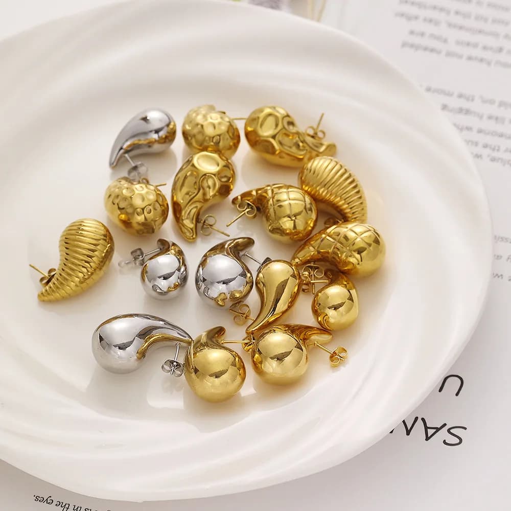 Orecchini in acciaio al titanio con goccia a goccia alla moda, placcati in oro 18 carati, impermeabili, non allergici, gioielli lucidi per le donne, ragazze, regalo