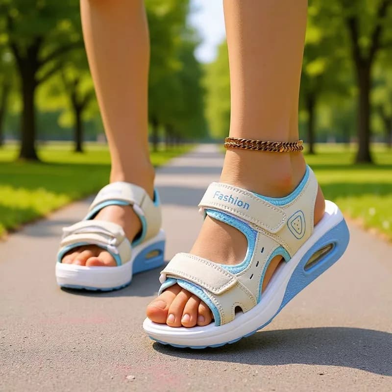 Sandali Ortopedici da Donna con Cuscinetto d'Aria, Scarpe Estive da Spiaggia con Punta Aperta, Cinturini Regolabili in Velcro, Sandali da Passeggio per Esterni