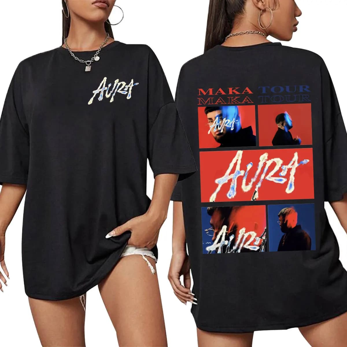 Rapper Maka Aura 2025 Tour Merch T-shirt Uomo Donna Moda Hip Hop T-shirt Estate Casual Cotone Manica corta T Shirt Streetwear