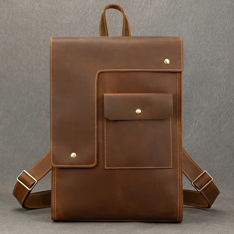 Crazy Horse Leather Backpack Vintage Premium Knapsack Weekend Bag For Men Women Retro Style with Unique Patina Over Time Bag