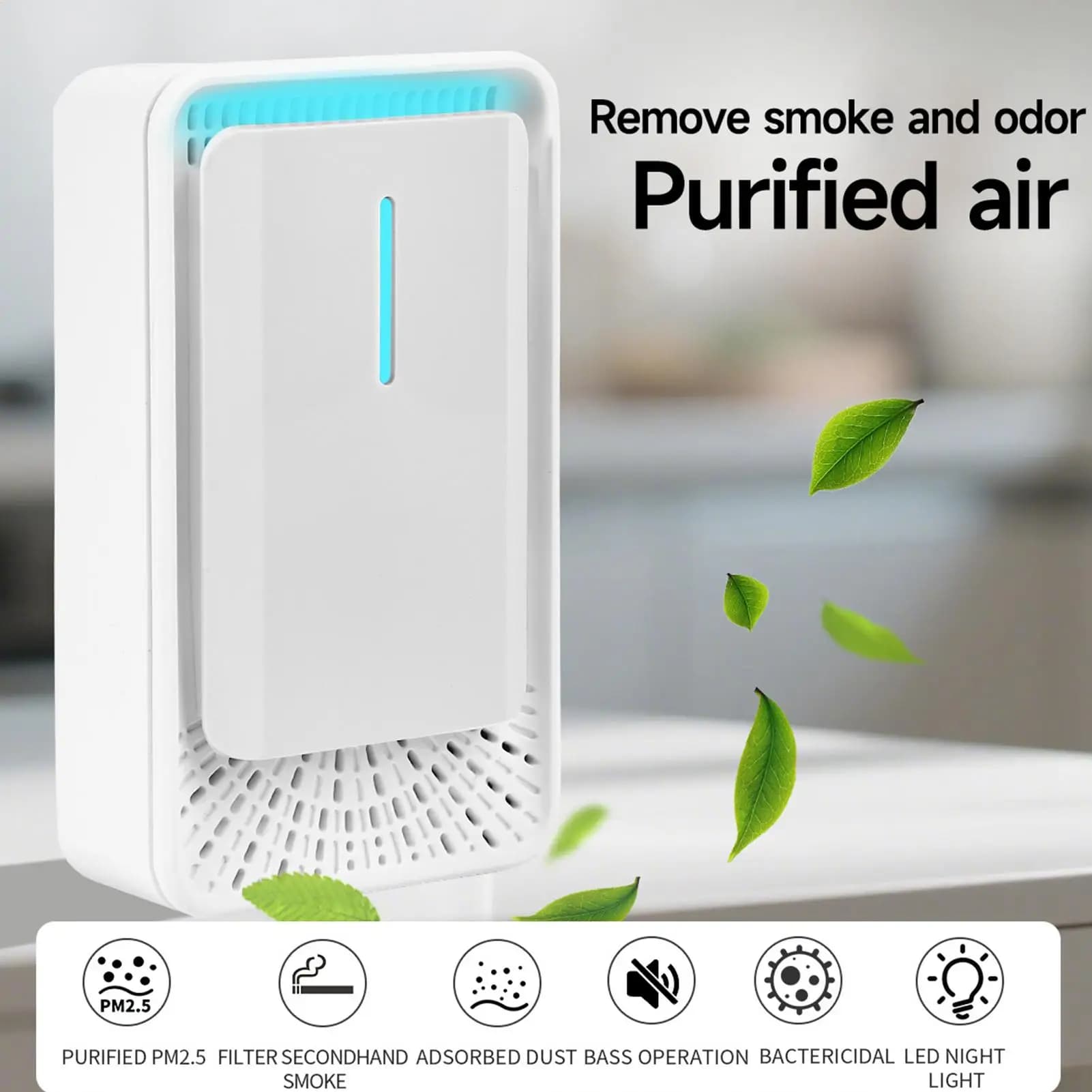 Piccolo Purificatore d'Aria da Parete, Portatile, Intelligente, con Filtro, Mini Depuratore d'Aria da Scrivania per Casa, Ufficio, Dormitorio, Camera da Letto, Cucina