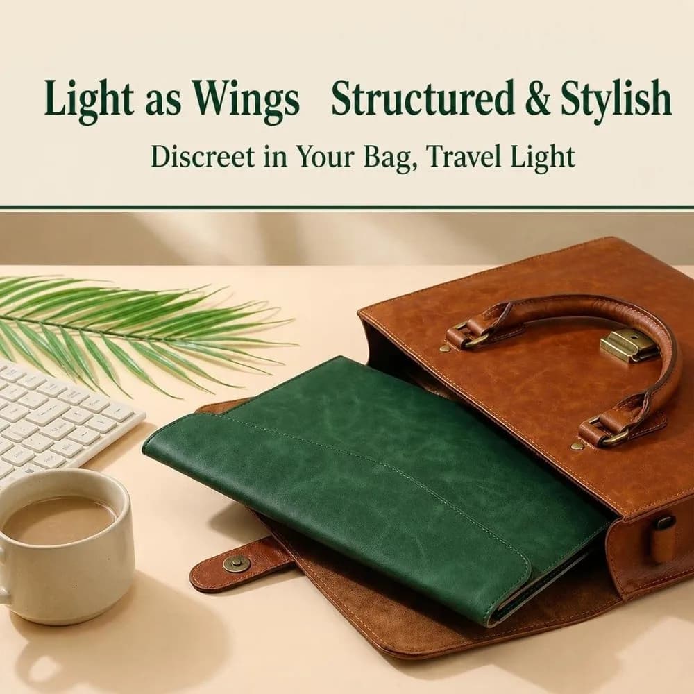 Portable Faux Leather Document Pouch A5 Magnetic Snap File Folder Document Bag Business Office