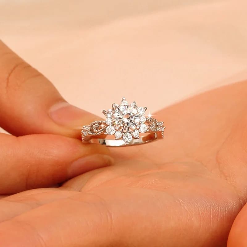 Anello da donna con fiocco di neve di lusso leggero PT950 Platino 1CT Moissanite Elegante scintilla Minimalista Design di nicchia Incontri giornalieri di fascia alta