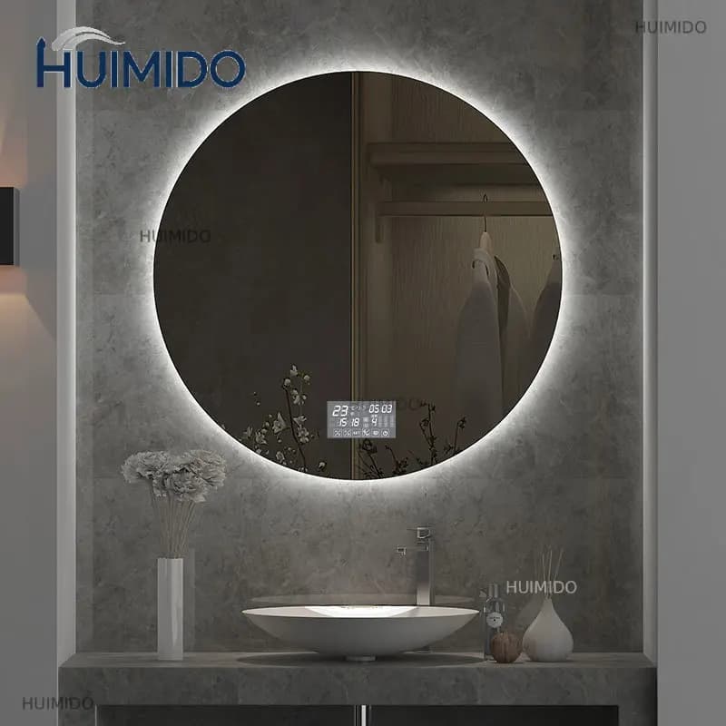 Bathroom Mirror Diameter 70CM Round Smart Washstand Round Mirror Led Light Back Luminous Connection Power Supply High Definition