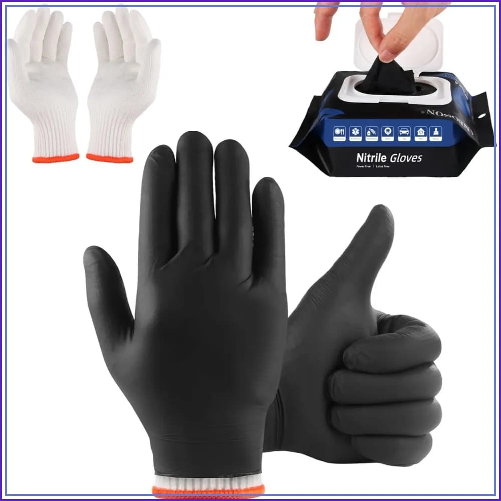 BBQ Gloves 50 Disposable Nitrile Gloves with 2 Reusable Cotton Liners, Powder Latex Free, Heat Resistant for Grilling, XLarge