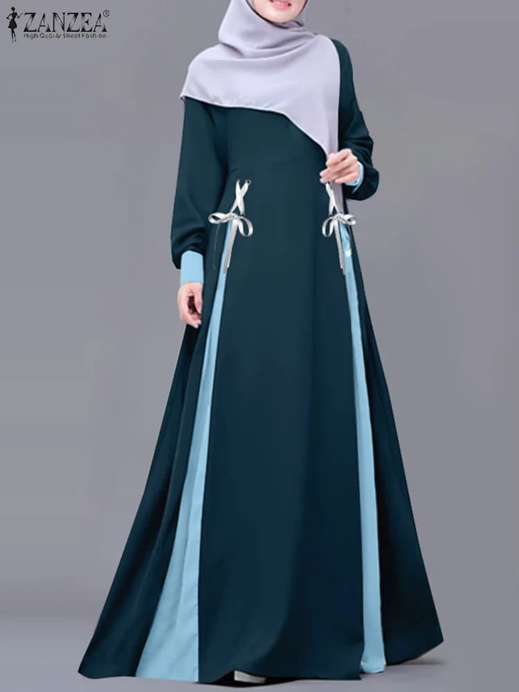 2025 Moda Abito musulmano Abaya ZANZEA Donna Patchwork Vestito estivo Maxi Abiti lunghi Abito islamico Eid Mubarek Manica lunga Caftano