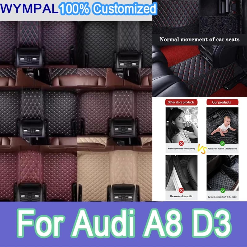 Tappetini per auto personalizzati di lusso per Audi A8 D3 2002 2003 2004 2005 2006 Auto Automotive In pelle Uomo Donna Tappetini per auto Tappetini a copertura totale