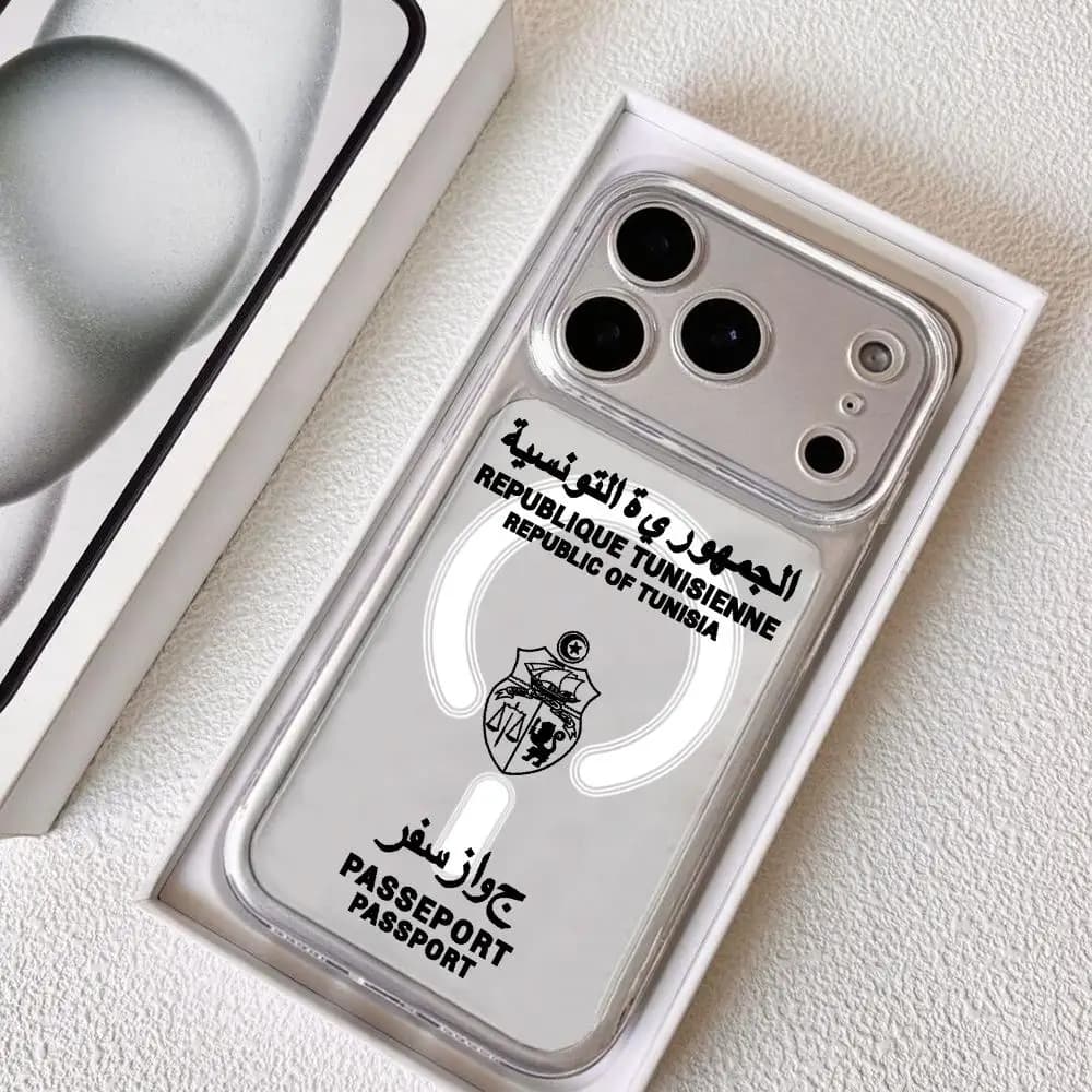 Tunisia Passport Phone Case for iPhone 17 16 15 14 13 12 11 Pro Max Plus Transparent Magnetic Anti-scratch Shock