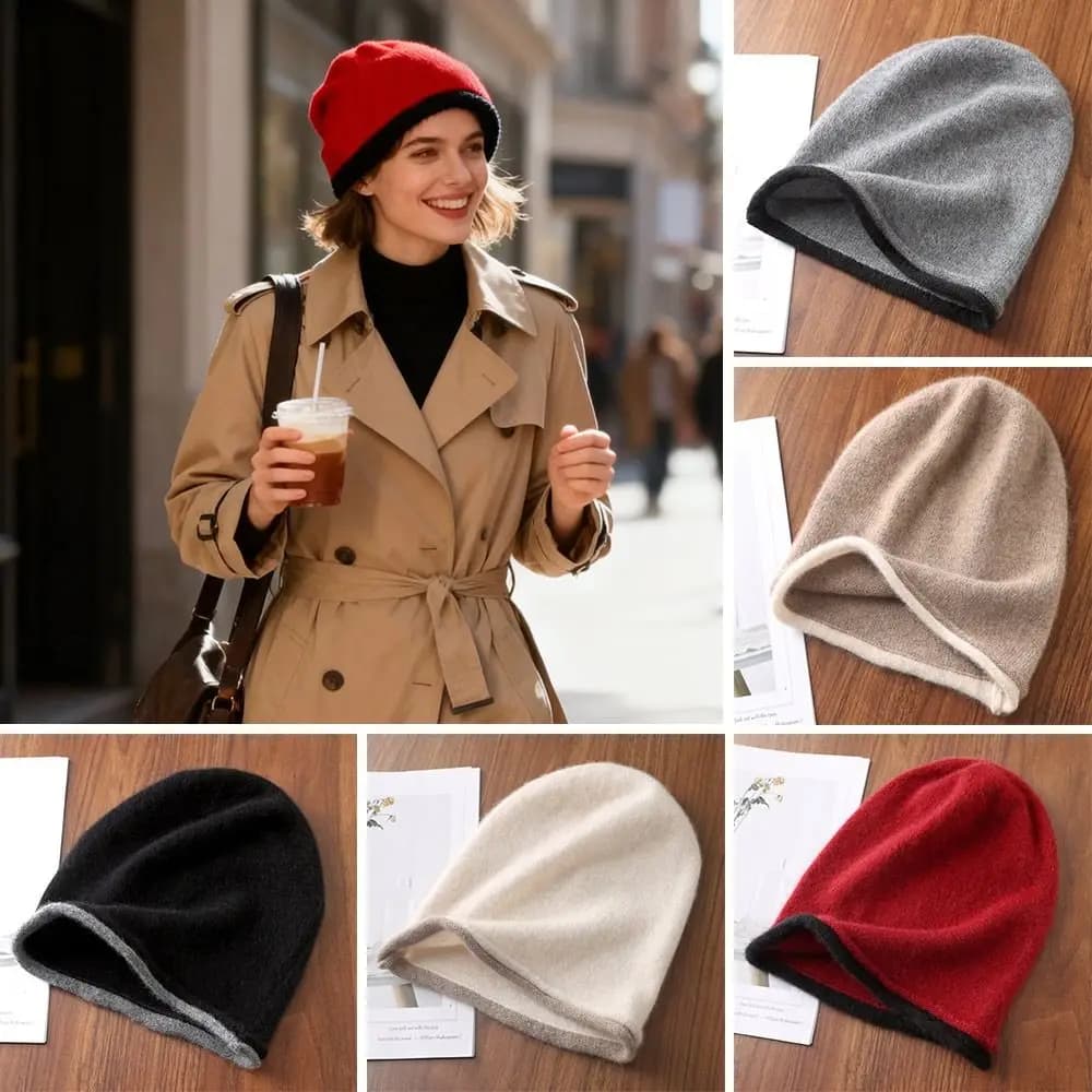 Casual Soft Winter Hat Curly Brim Thickened Wool Hat Warm Lining Windproof Bean Cap Men Women