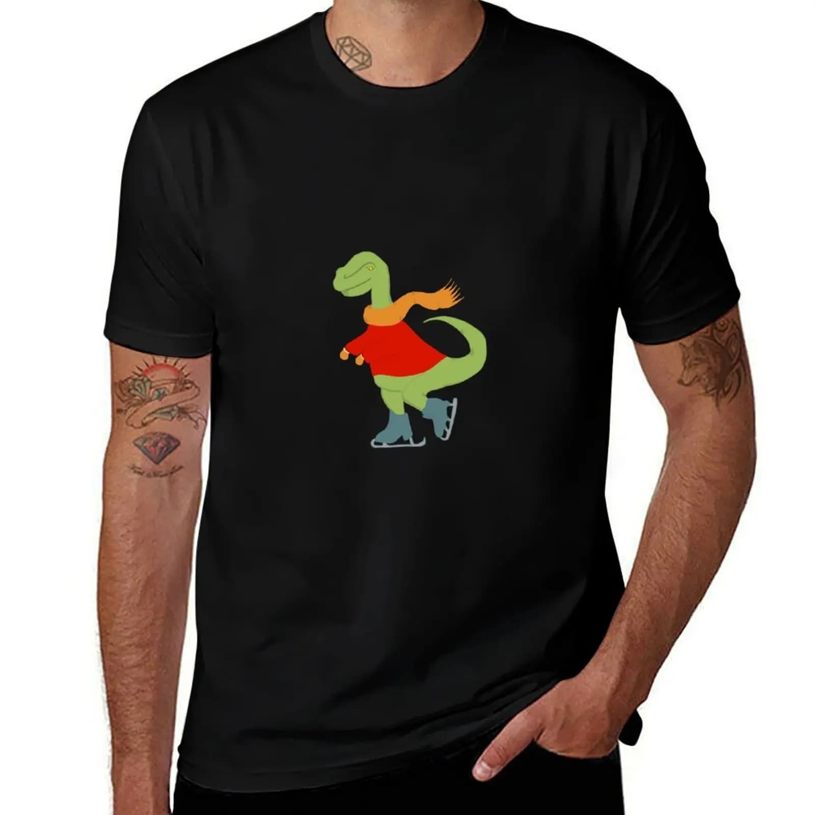 Ice skate dinosaur T-Shirt Large Size Breathable Tee