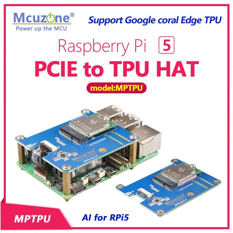 MPTPU Raspberry Pi 5 PCIE a TPU HAT M.2 E key interface, supporto Google coral Edge TPU