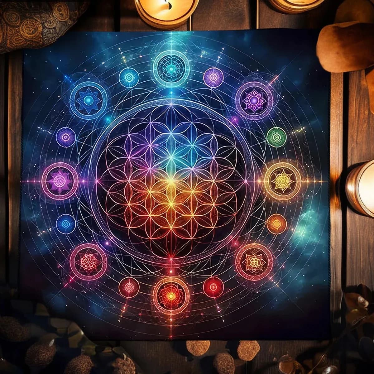 Tappeto da tarocchi Mandala Fiore della Vita, Telo per Altare per Divinazione, Meditazione, Cerchio Galassia, Tappetino per Tarocchi, Tappetino Spirituale per Carte Oracolo
