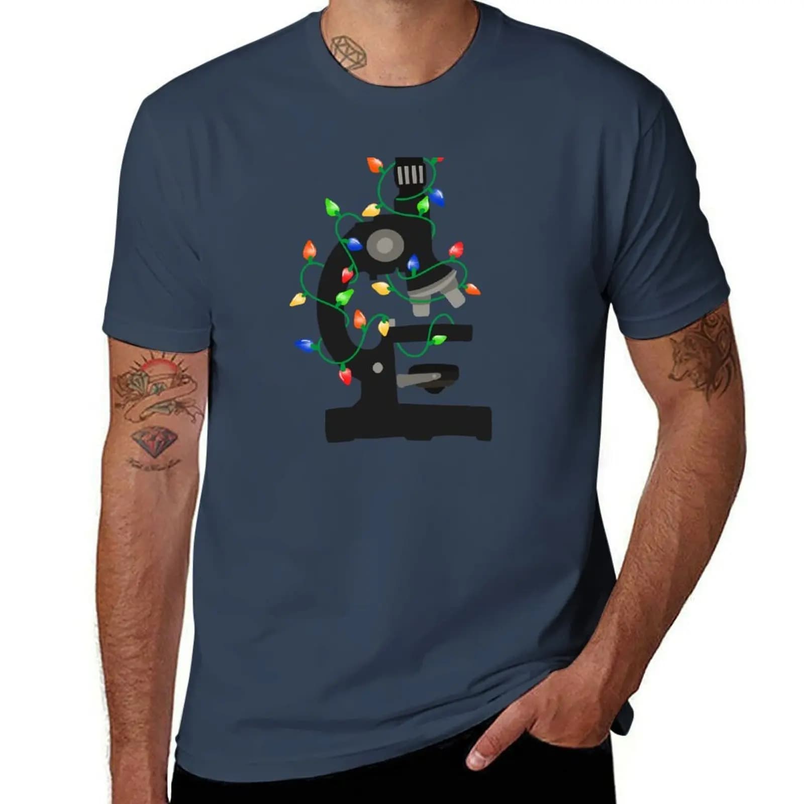 T-shirt con microscopio natalizio, maglietta semplice per le vacanze