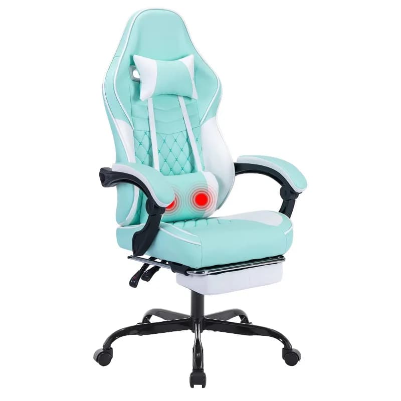 Sedia da Gaming con Massaggio, Sedia Ergonomica da PC con Poggiapiedi, Poggiatesta Confortevole e Supporto Lombare