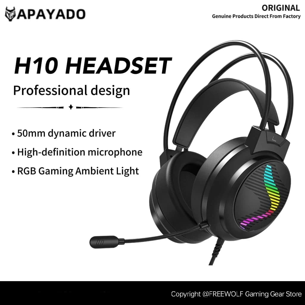 Cuffie over-ear cablate APAYADO H10,360 ° Microfono regolabile, driver dinamico da 50 mm, luci RGB, cuffie con cancellazione del rumore per il gaming