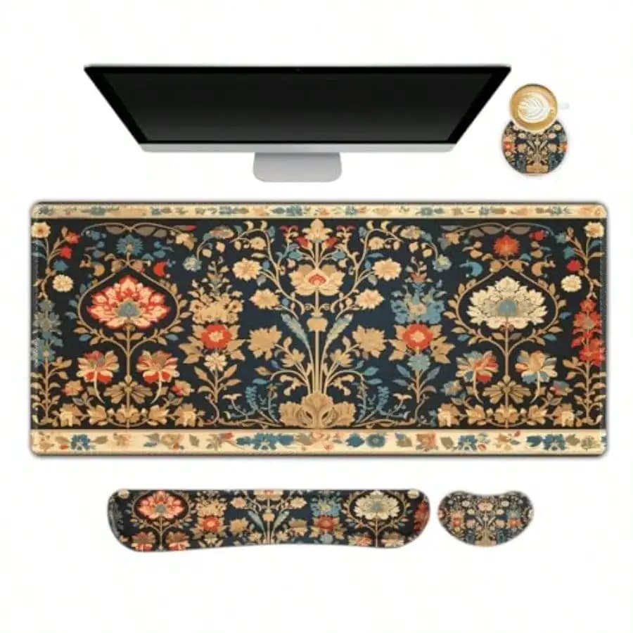 Set Tappetino da Scrivania con Poggiapolsi per Mouse e Tastiera, Tappetino Mouse Grande, Sottobicchiere e Tappetino Gaming Esteso