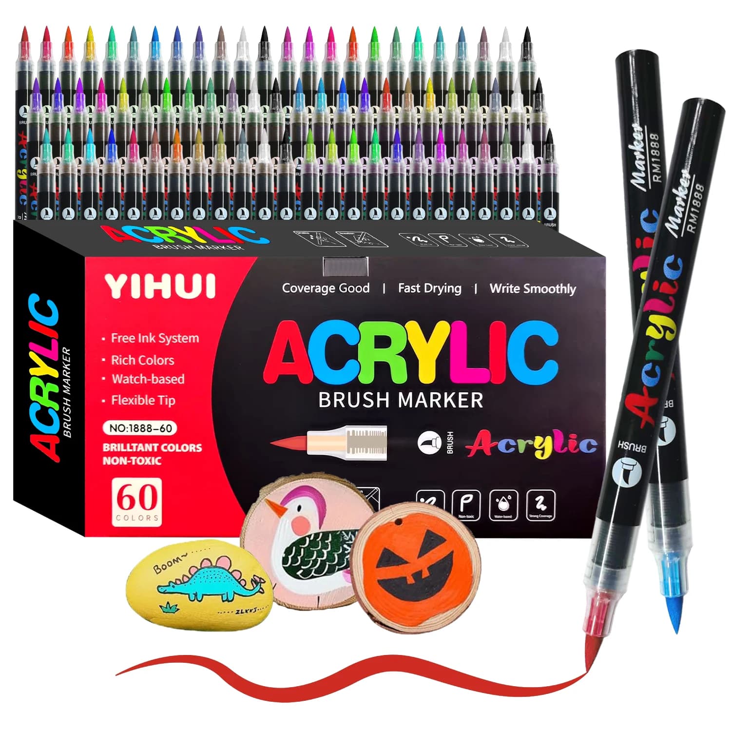 12/24/36/48/60 Color acrylic paint pens Pennarelli with brush tip For rock painting, wood, stone, glass, gift, DIY handicraft
