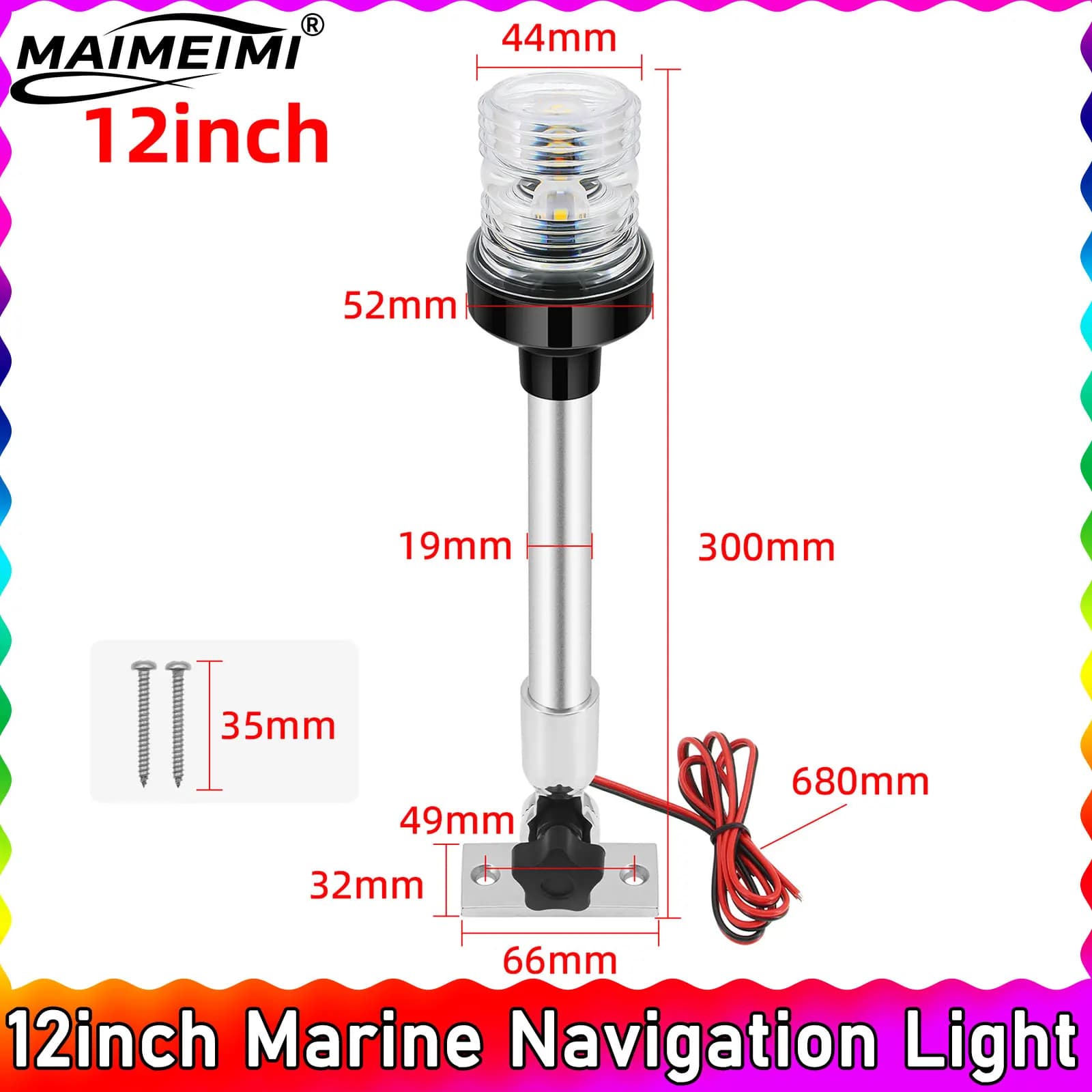 Luce per Ancora Marina da 12 Pollici 180 ° Luce di Navigazione con Base Rotante Impermeabile per Yacht, Pescherecci e Motoscafi