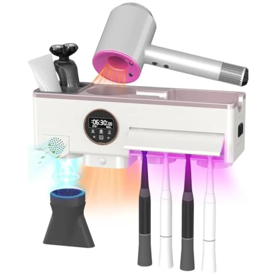 Portaspazzolino da Bagno a Parete con Asciugatura ad Aria Forzata e Funzione Timer 30 Minuti, Asciugatura ad Aria a Ventilazione, Elettrico