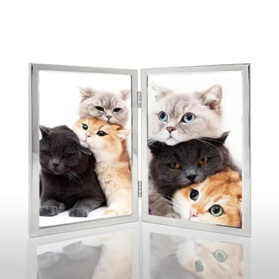 Picture Frame Hinged Thin Edge Frame with High Definition Glass Front Folding Frames Stand Vertically on Tabletop