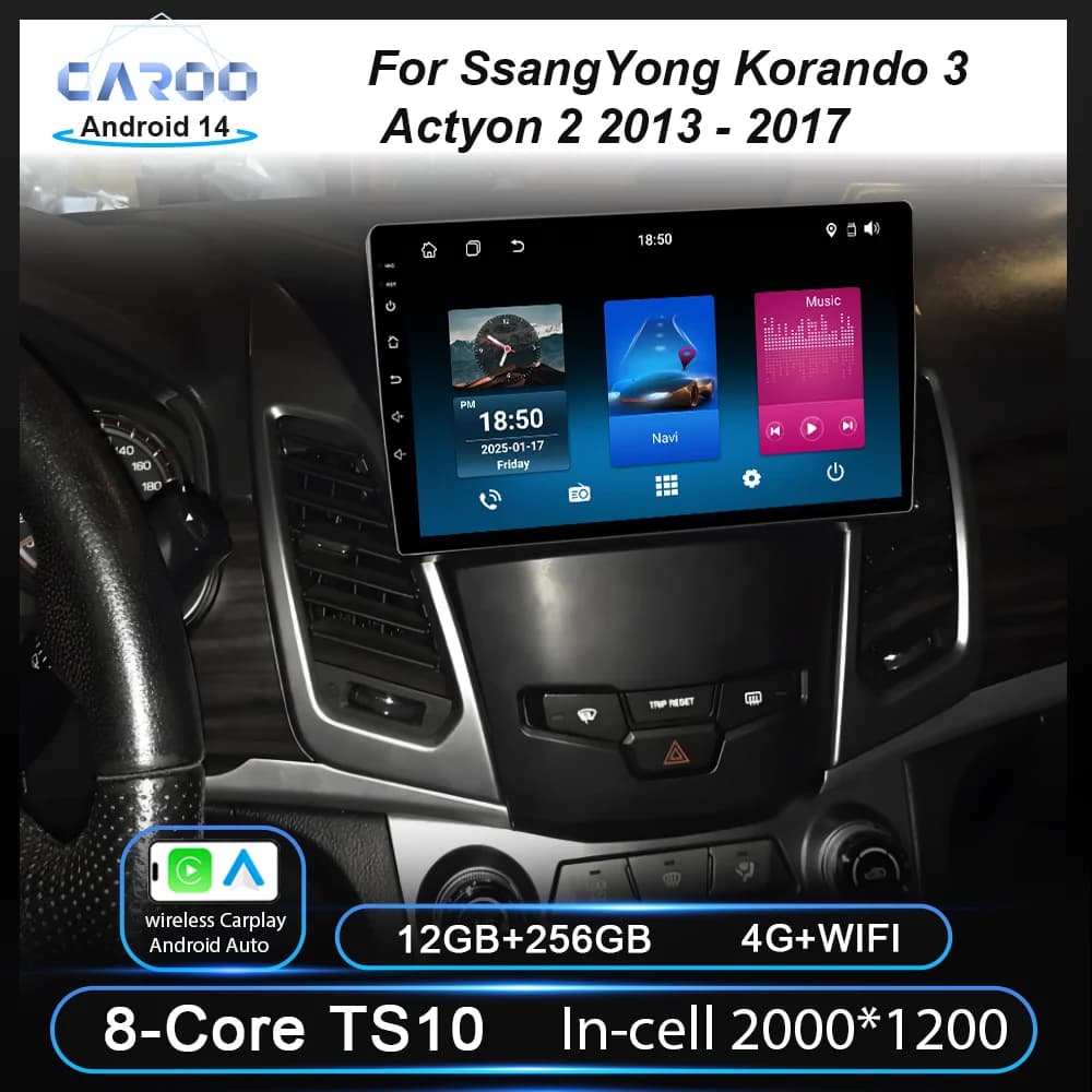 Wireless Carplay Android For SsangYong Korando 3 Actyon 2 2013 - 2017 Stereo Multimedia GPS QLED Touch Screen