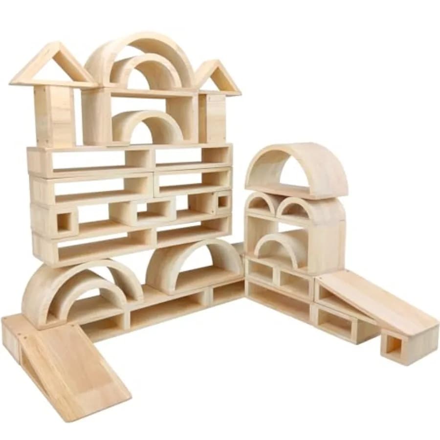 Set di Blocchi di Legno Cavi Oversize per Bambini, Set Naturale di 29 Grandi Blocchi di Legno, per Costruzioni e Impilamento Prescolare