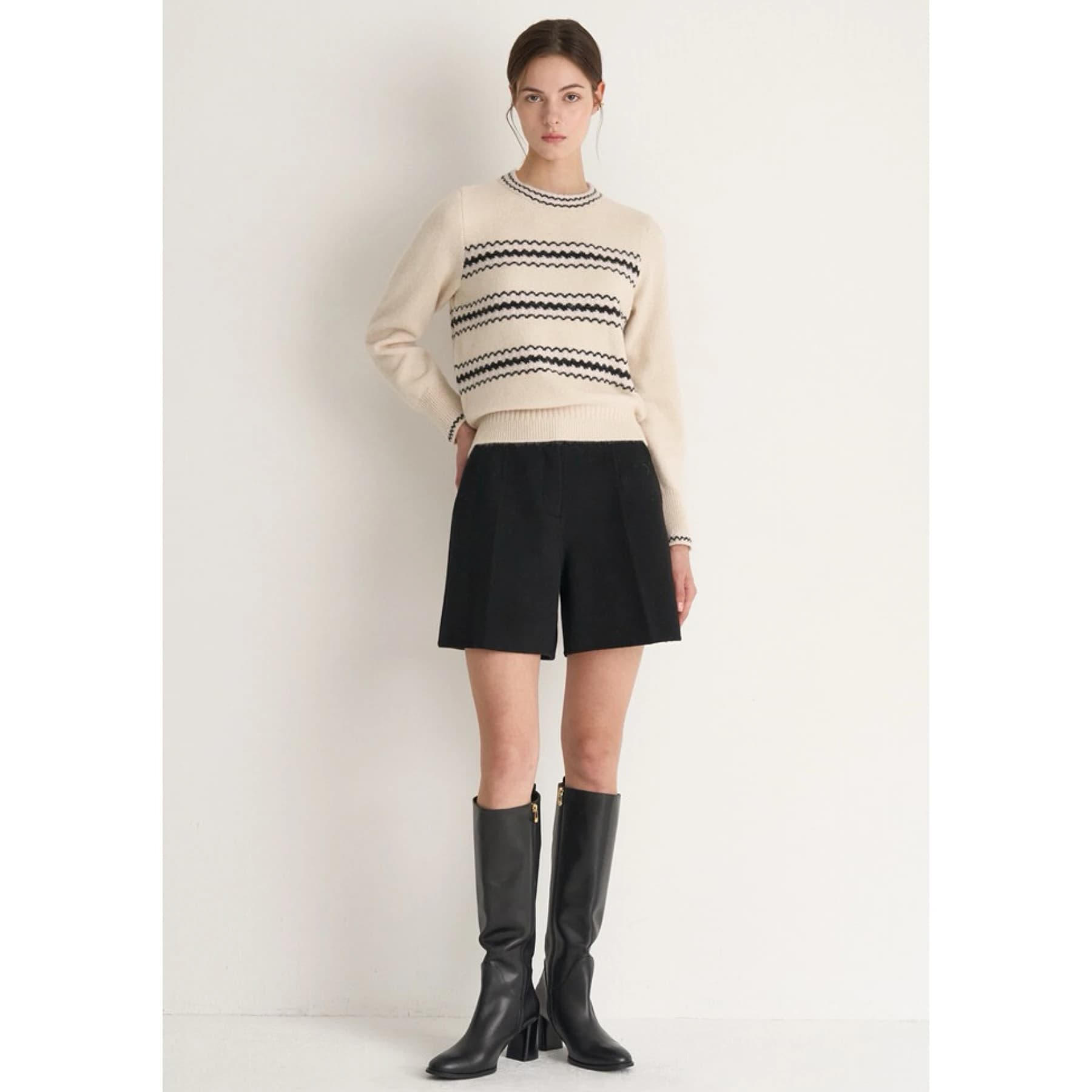 Fashionable round Neck Wave Stripe Slim Fit Woolen Knitted Sweater Lemon Cheese MIN25 Winter Versatile Style Commute Wind