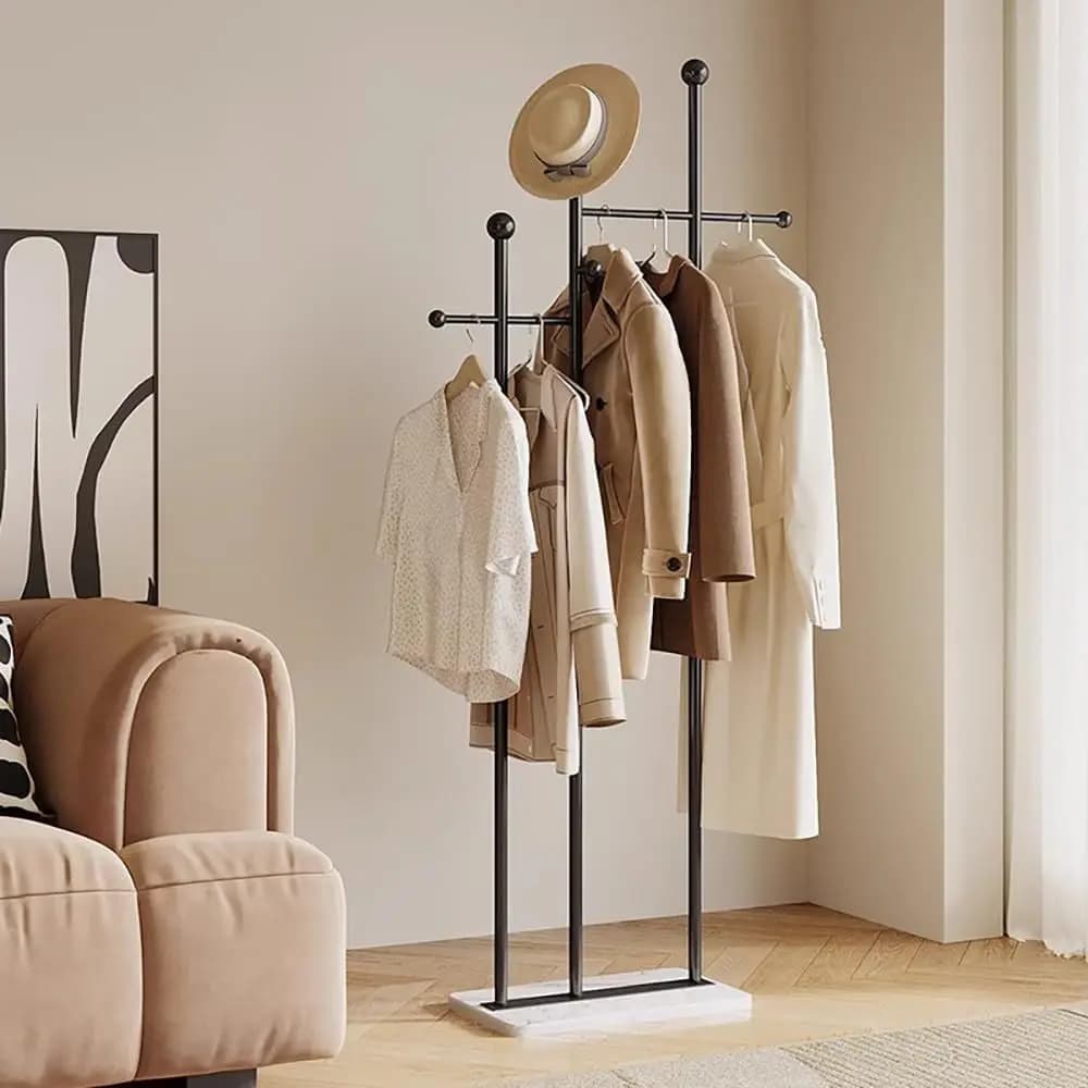 Appendiabiti in metallo con base in marmo, appendiabiti resistente per vestiti, cappelli, sciarpe, borse - 19,69x11,02x68,9 pollici (nero)