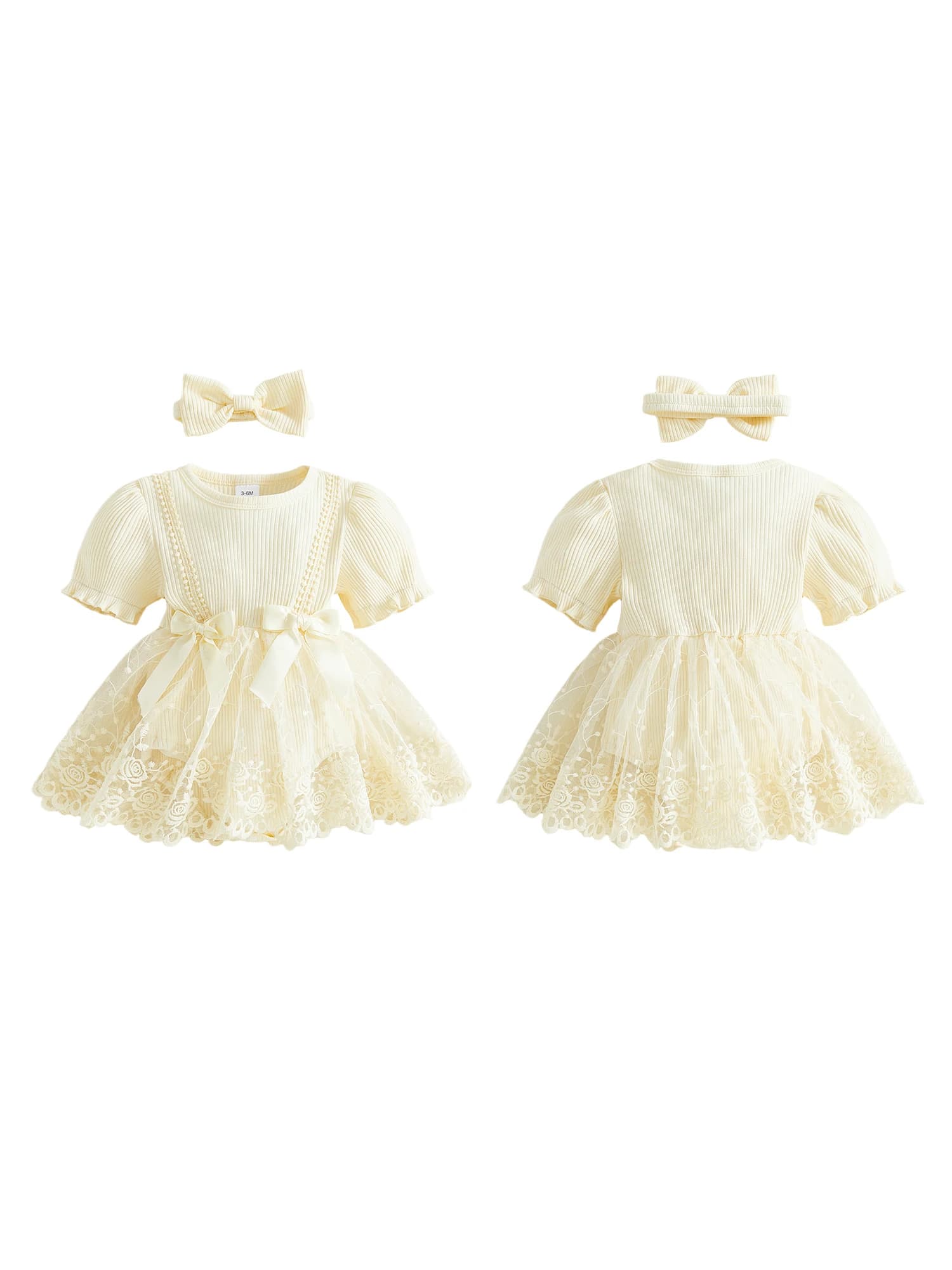 Abito pagliaccetto con stampa floreale e maniche arricciate per bambina, con set di fascia per capelli con fiocco abbinato, per abiti primaverili ed estivi