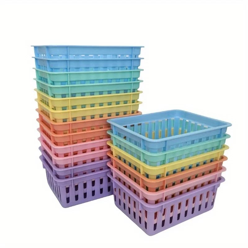 Cestini portaoggetti in plastica per macaron Scatole portaoggetti da tavolo quadrate multifunzionali Aule Uffici Stanza studio Organizzazione del cassetto