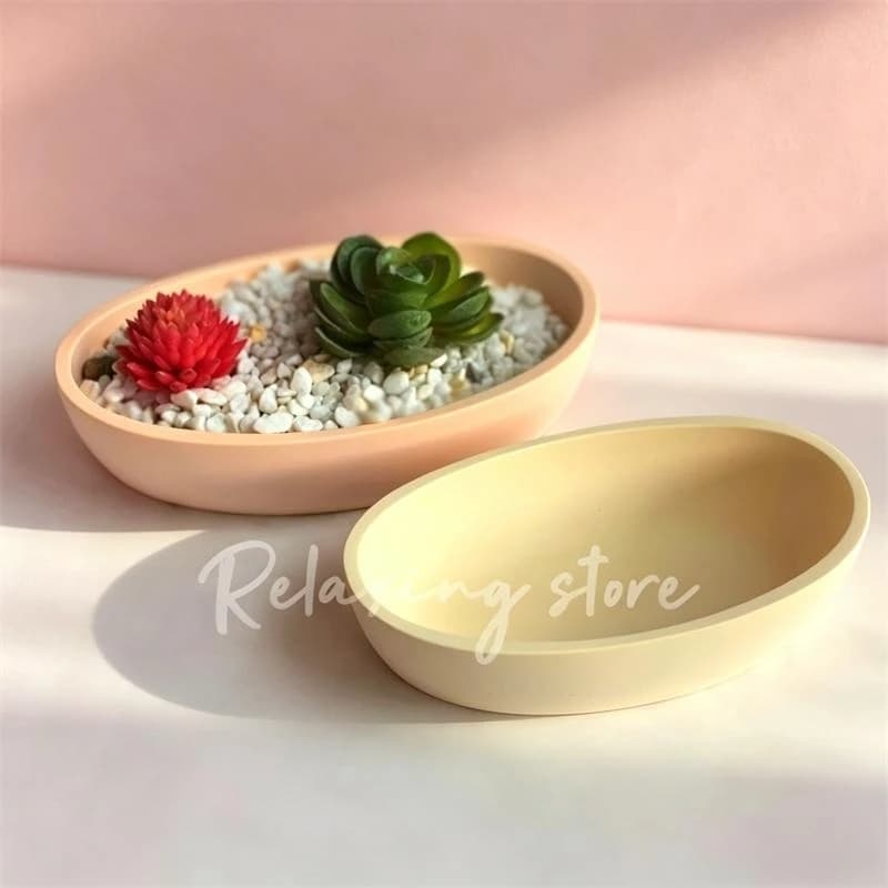 Stampo in Silicone per Vaso di Cemento a Forma di Barca Ovale, Vaso per Piante, Vassoio Portaoggetti in Gesso, Stampo per Decorazioni Domestiche