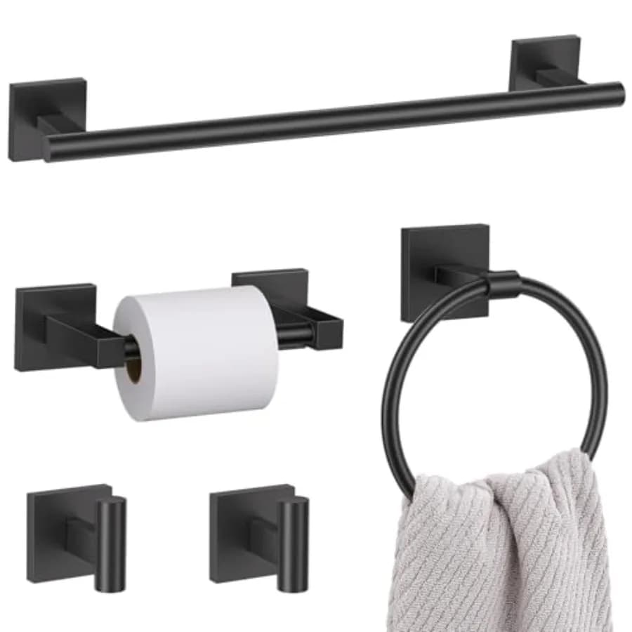5 Pieces Bathroom Hardware Set Towel Bar Set Includes 23.6" Towel Bar Towel Ring Holder Toilet Paper Holder and Two Towel Hooks
