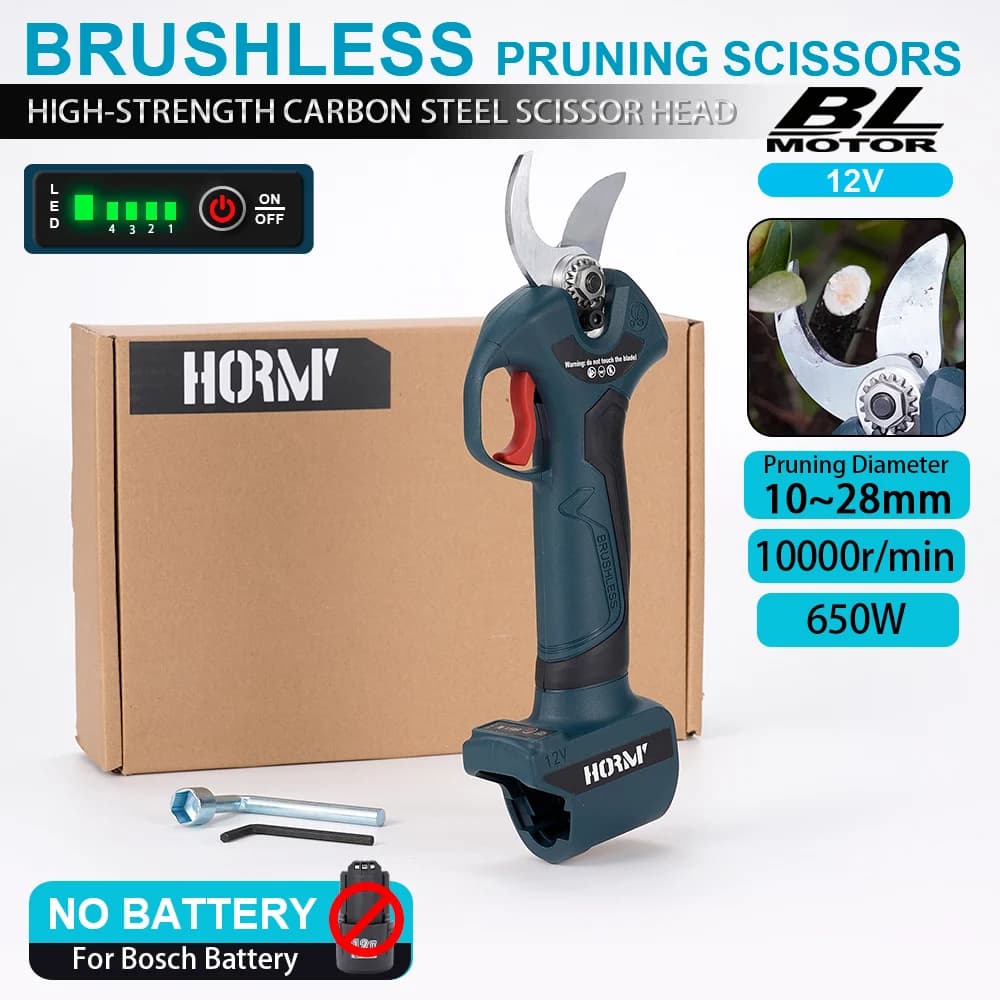 28MM Wireless Electric Scissors with Brushless Motor, Gardening Tool, 650W Power Supply, Power Supply for BOSCH 12V Battery-Free