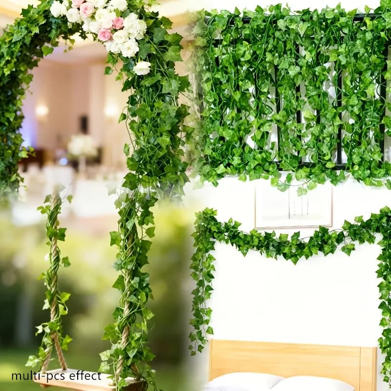 Foglie di Edera Artificiale Realistiche, Piante Verdi Pendenti, Decorazione Durevole in Plastica per Interni/Esterni, Adatte per Casa, Giardino, Matrimoni