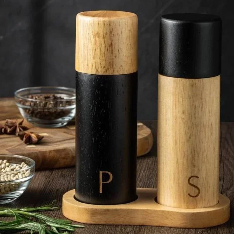 Set di macinapepe e sale in legno da 7 pollici, macinapepe manuale per spezie, pepe nero, strumenti per griglia con nucleo in ceramica regolabile, bottiglia di condimento