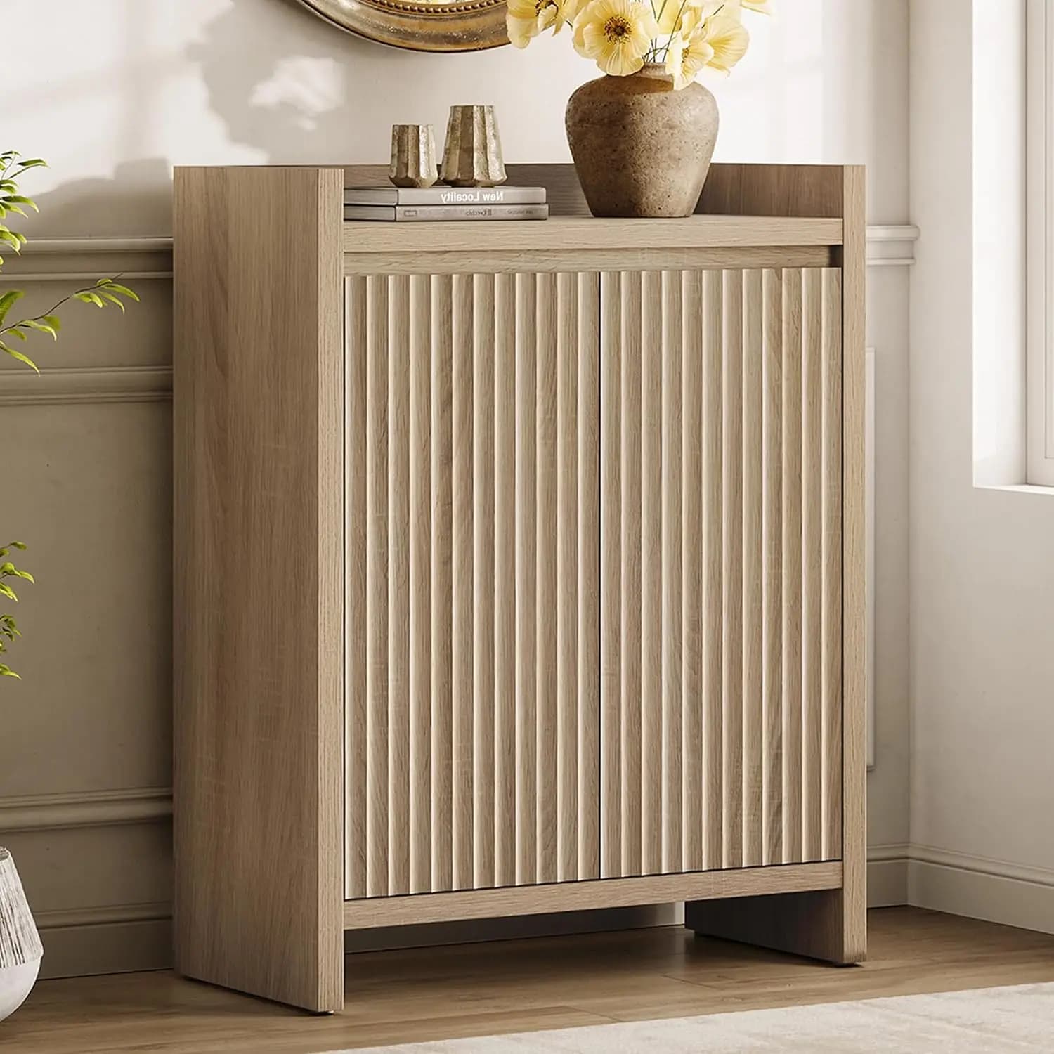 Fluted Shoe Storage Cabinet for Entryway with Adjustable Shelves | 6-Tier Shoe Rack 24-Pair Shoes Organizer, Customized